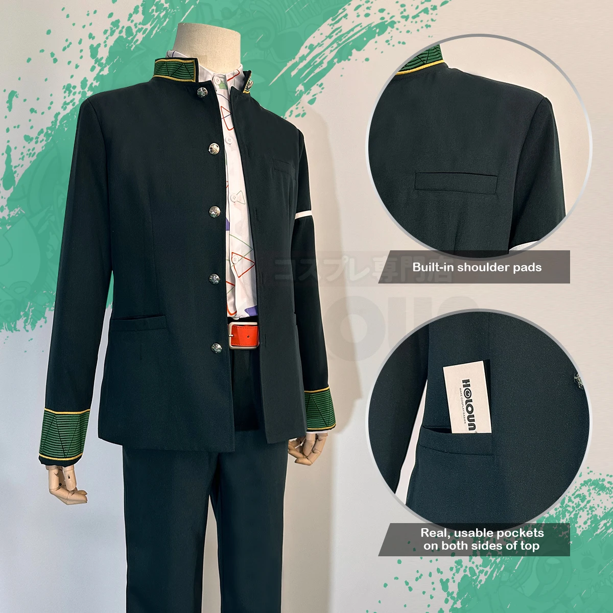 HOLOUN Wind Breaker Anime kiryu mitsuki Cosplay Costume Wig School Uniform Green Jacket Pants Shirt Belt Cos Convention