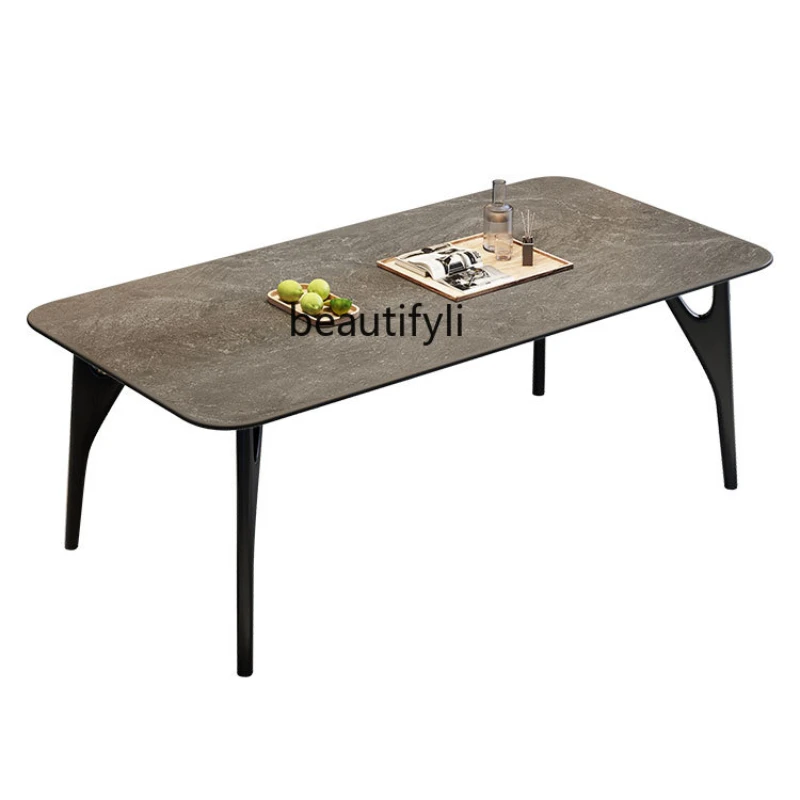 

Italian Minimalist Whole Body Stone Plate Dining Table Modern Simple and Light Luxury Rectangular