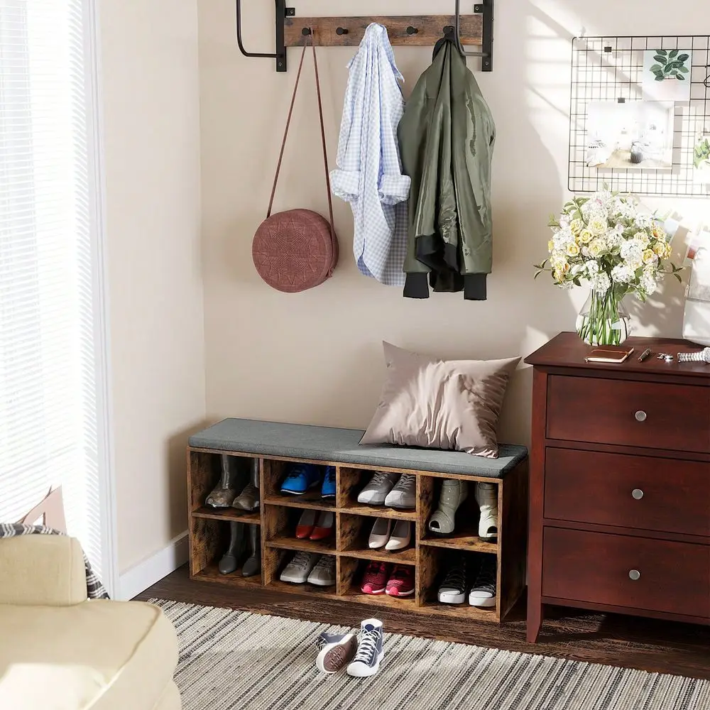 

CUSTOS Collection Shoe Bench, Storage Bench With Padded Seat, Entryway Bench With 10 Compartments, For Bedroom, 11.8 X 40.9 X 1