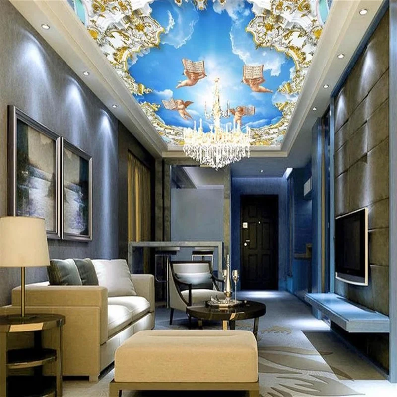 

custom 3d ceiling photo Angel down to earth 3d stereoscopic sky ceiling 3d wallpaper living room wallpaper on the ceiling