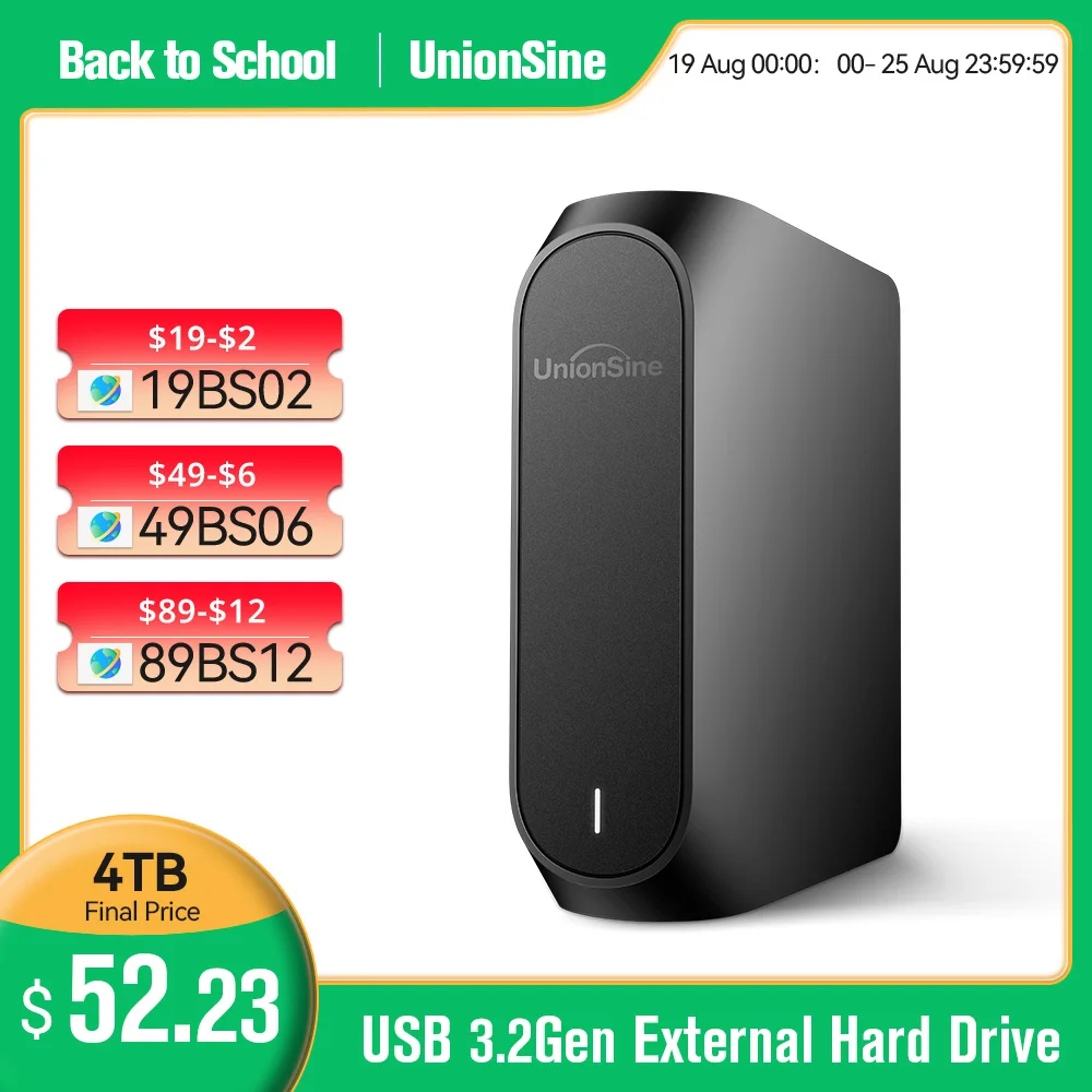 UnionSine 호환 외장 하드 디스크, PC 데스크톱 노트북 맥 Xbox 원 PS4 TV, 4TB 6TB 8TB 10TB 12TB 18TB, 3.5 인치 USB 3.2 세대 HDD