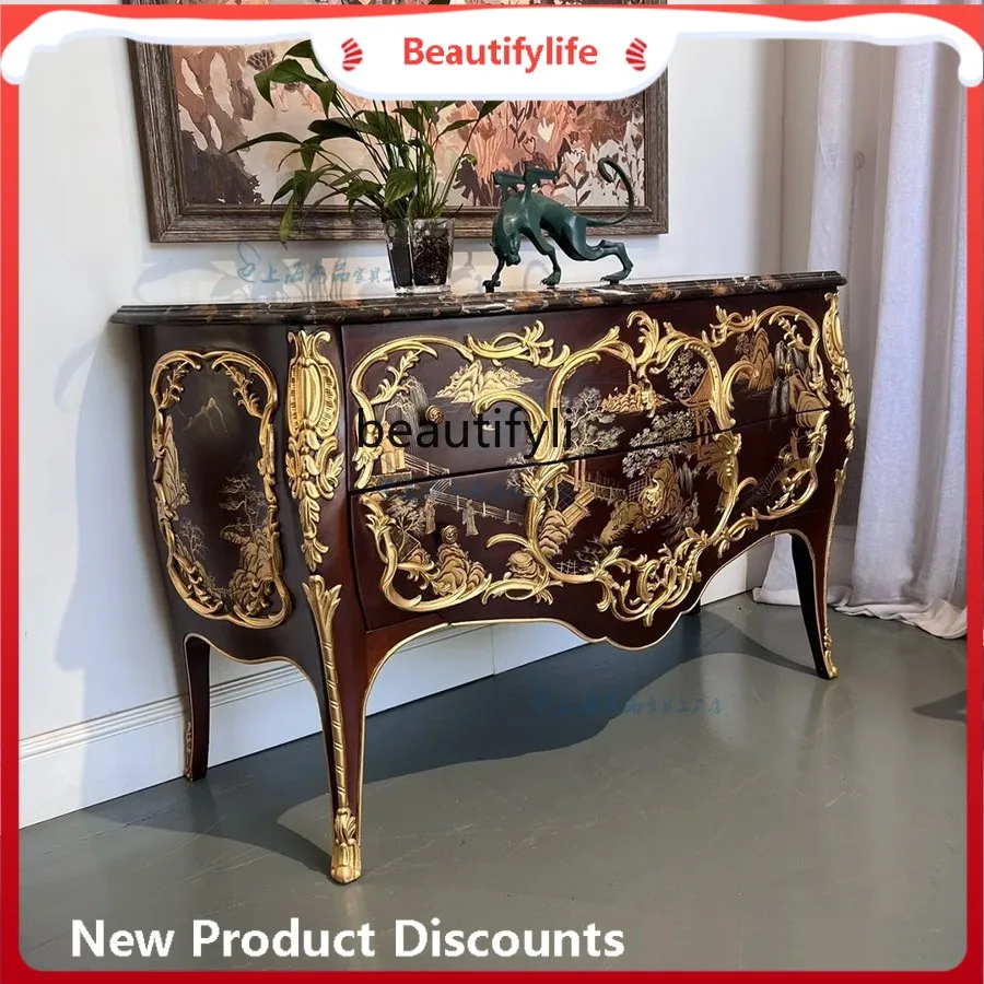 

C45 French Chinese style retro solid wood porch cabinet storage cabinet palace painted decorative cabinet