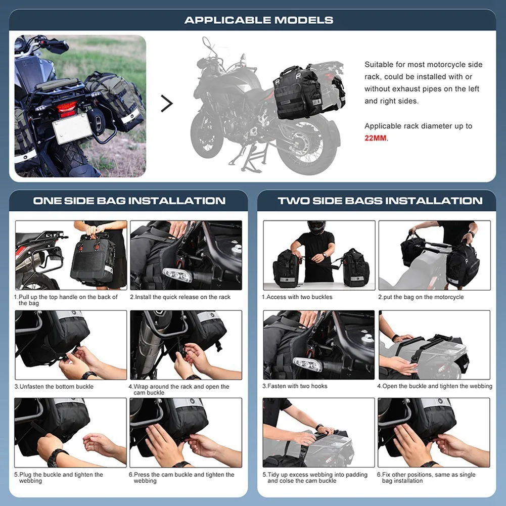 

Rhinowalk 1 Pcs Motorcycle Saddlebags Waterproof Inner Multi-Functional Tail Bag 20L Universal Side Bag With Removable (Black)