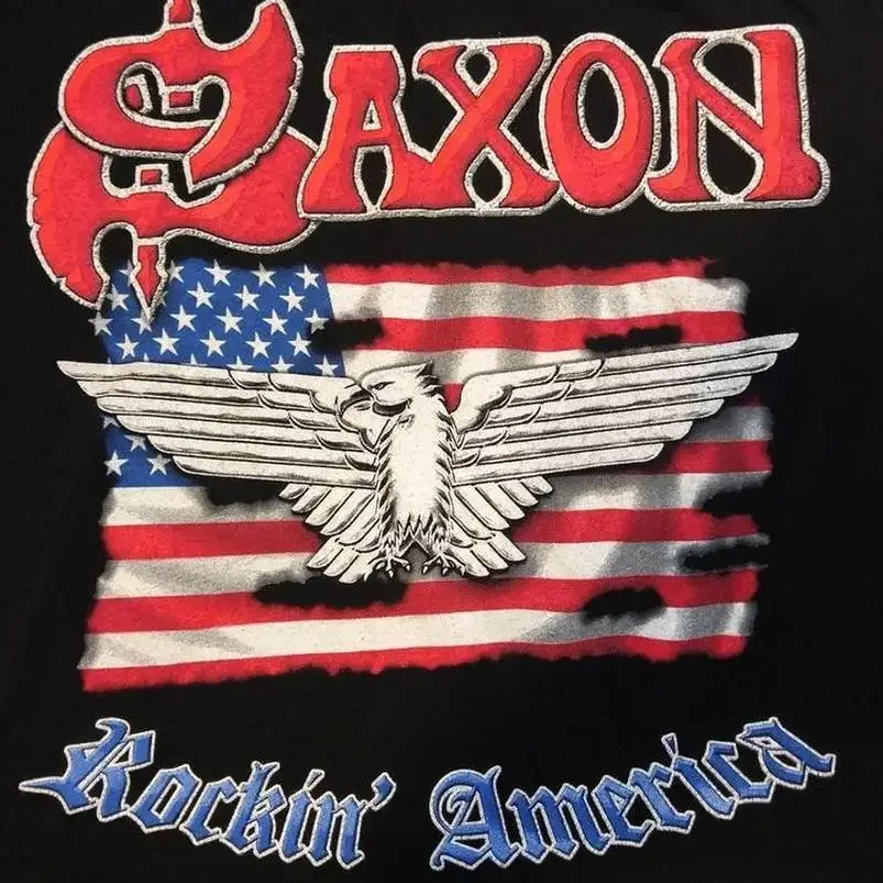 Saxon Rockin America T Shirt Cotton Black Men Size S To 5Xl