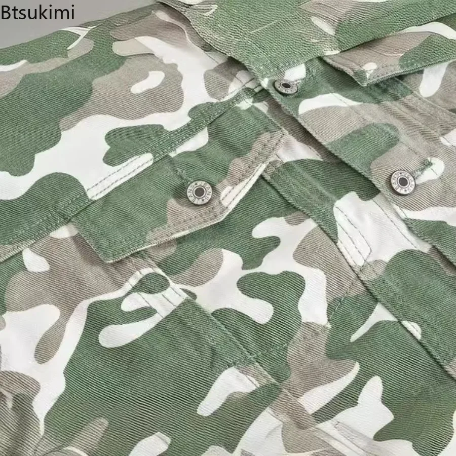 2025 New Men's Camouflage Printed Denim Jackets Spring Autumn Long Sleeve Lapel Button-up Casual Jean Coats Fashion Men Clothing
