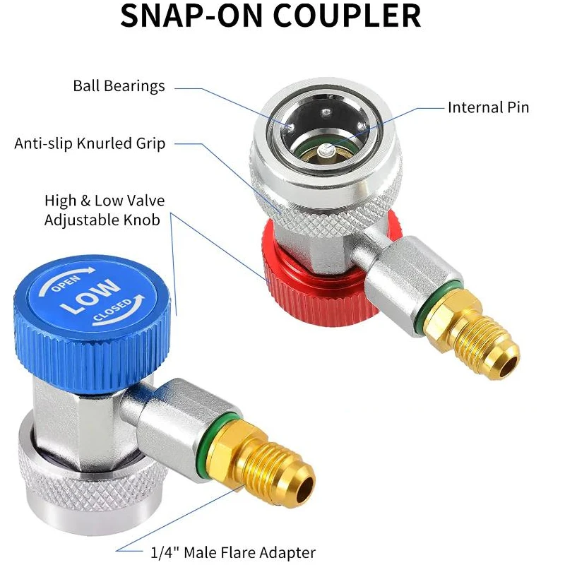 Adjustable R134A Adapter Fittings H/L Quick Coupler AC Car Air Conditioner Refrigeration Freon Manifold Gauge Hose Connector