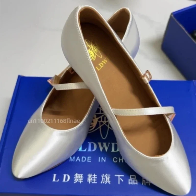 Professionelle moderne Tanzschuhe für Damen aus Leder, Tanzschuhe mit Wildledersohle und hohem Absatz für den Ballsaal, für Indoor-Training und Auftritte. – Detail 3