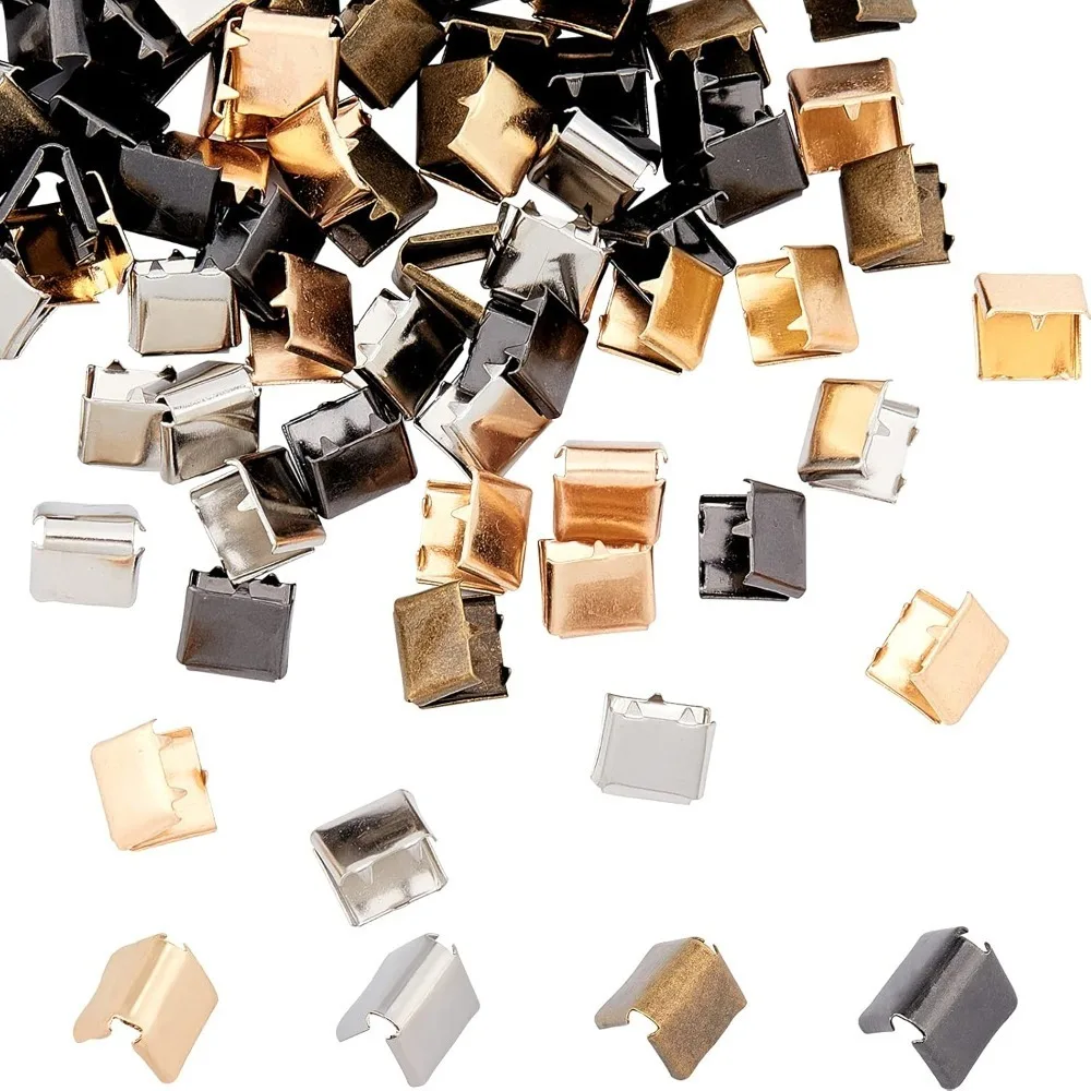 

80pcs Ribbon Ends 4 Colors Cord Ends 8mm Fasteners Clasp Belt Buckle End Tip Bracelet Bookmark Pinch Crimp Clamp End Leather