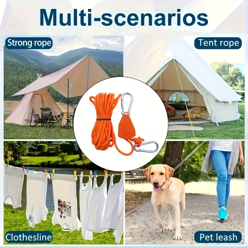 6 قطع من حبل تثبيت خيمة التخييم بكرة 157 بوصة مع شريط عاكس، قفل بإبزيم برباط قابل للتعديل، مناسب للخارج