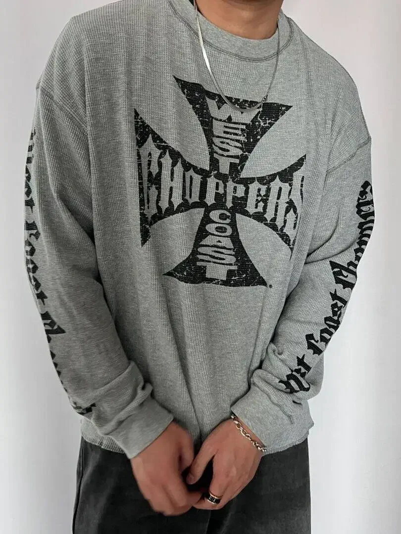 Stylist West Coast ChoppersVintage Sanskrit Grey Waffle Long Sleeve Tee ER/D