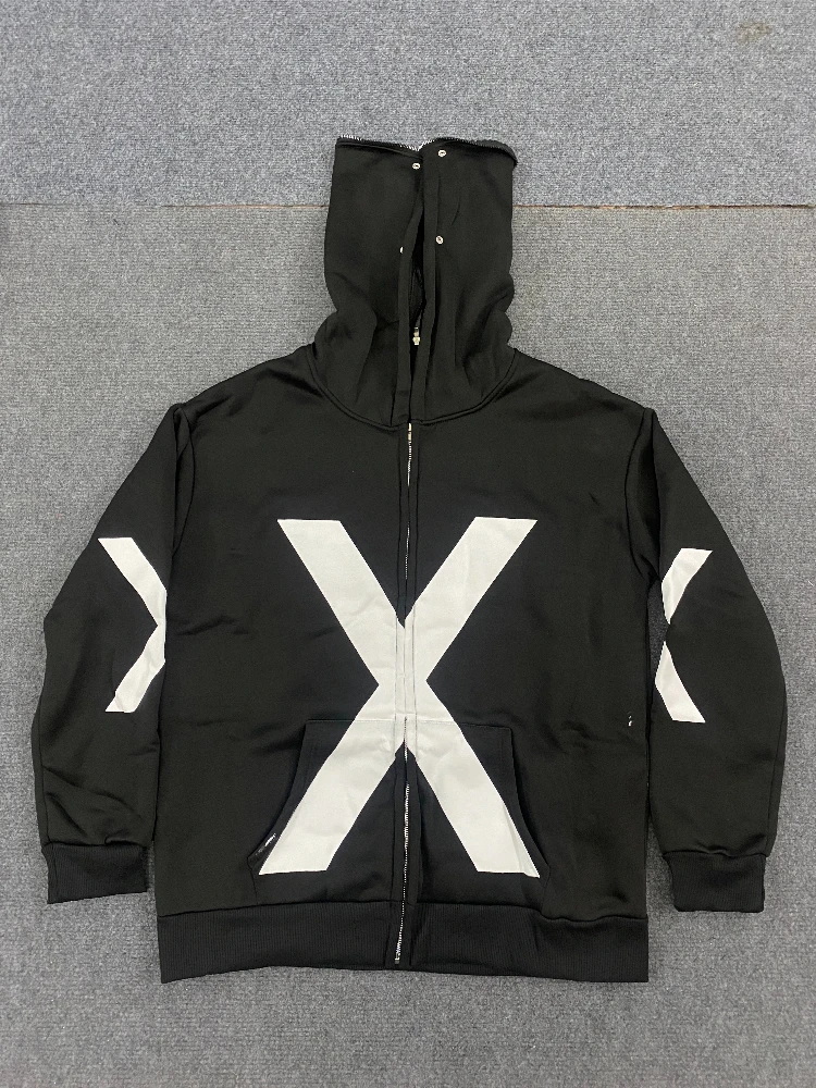 Trendy brand dark style casual loose top printed design hooded cardigan personalized high street printed hoodie ins