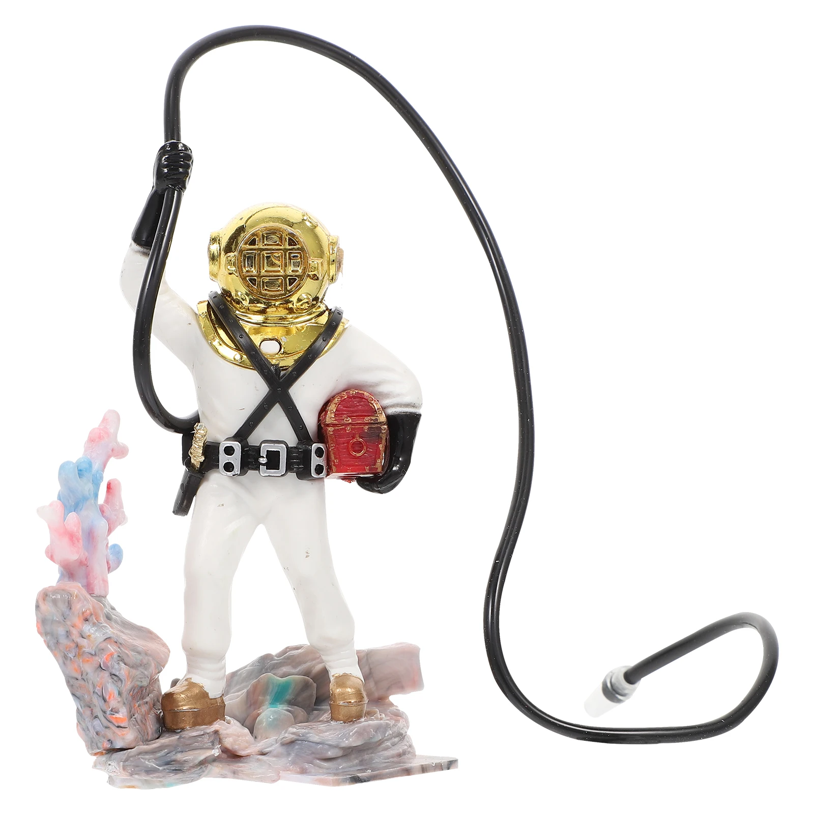 

Decoration With Hose Aerating Function Fish Tank Ornament Aquarium Landscape Diver Treasure Chest Design Bubble Effect