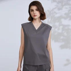 K2112X Summer Sleeveless V Neck T Shirts Cotton Linen Tshirt Clothes Luxury Women's Clothing Vest