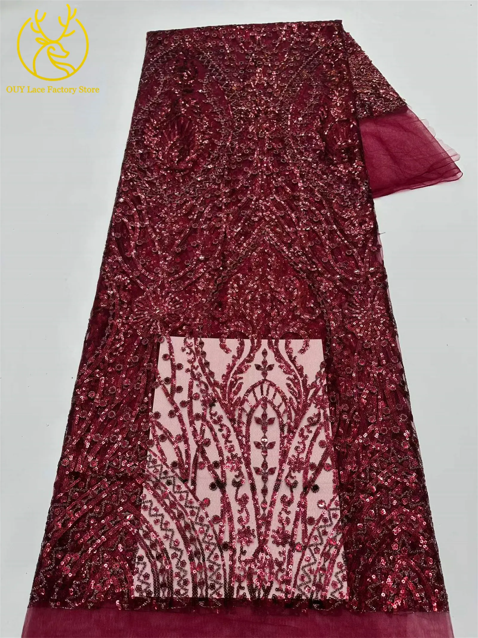5 Yards Brauner Afrikanischer Spitzenstoff 2026 Nigerianische Pailletten Perlen Hochzeitsdekoration Tüll-Spitzenstoff Braut Partykleid Nähen – Detail 9