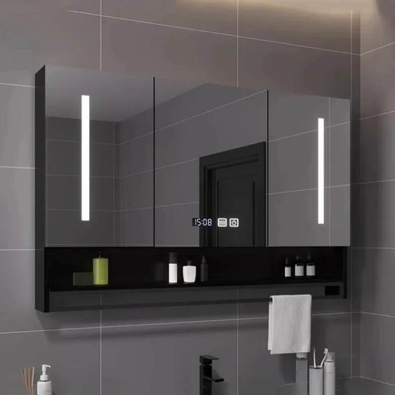 Solid Wood Smart Bathroom Mirror Cabinet With Light Defog Function Wall-mounted Bathroom Storage Cabinets