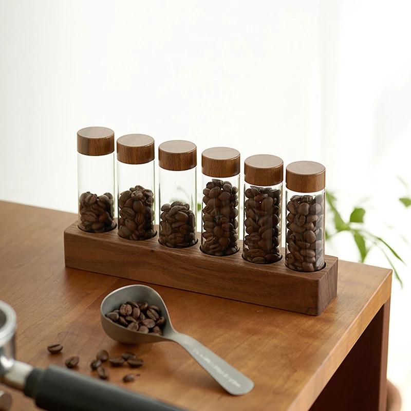 Coffee Beans Storage Container Glass Tube With Wood Tool Bottled Tubes Grain Storage Wooden Sealed Canisters Barista Tool Gift