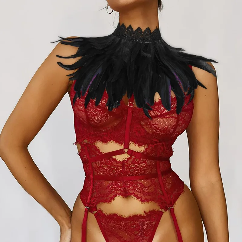 Viktorianischer Stil Feder-Spitzenkragen Feder-Handgelenksmanschetten Halloween-Kostüm-Accessoire Bühnenshow Cosplay-Schal & Manschette für Party – Detail 3