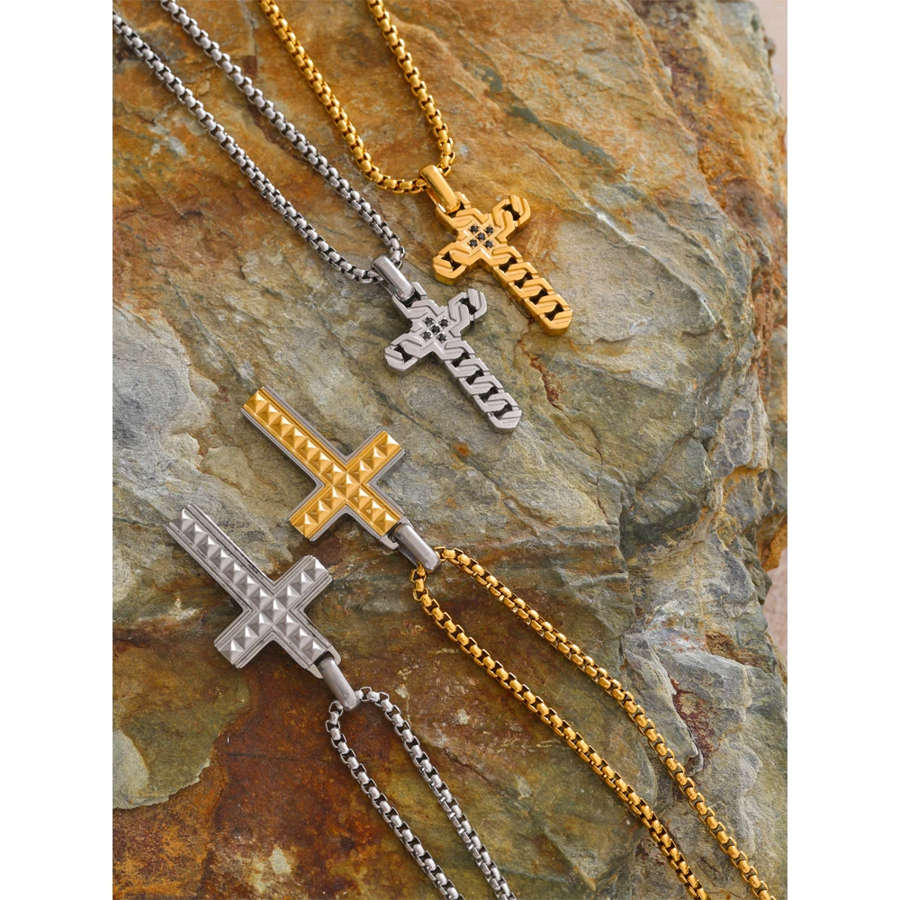 Yhpup Waterproof Stainless Steel Creative Cross Pendant Necklace Exclusive for Men Unisex Classic Fashion Jewelry Accessories