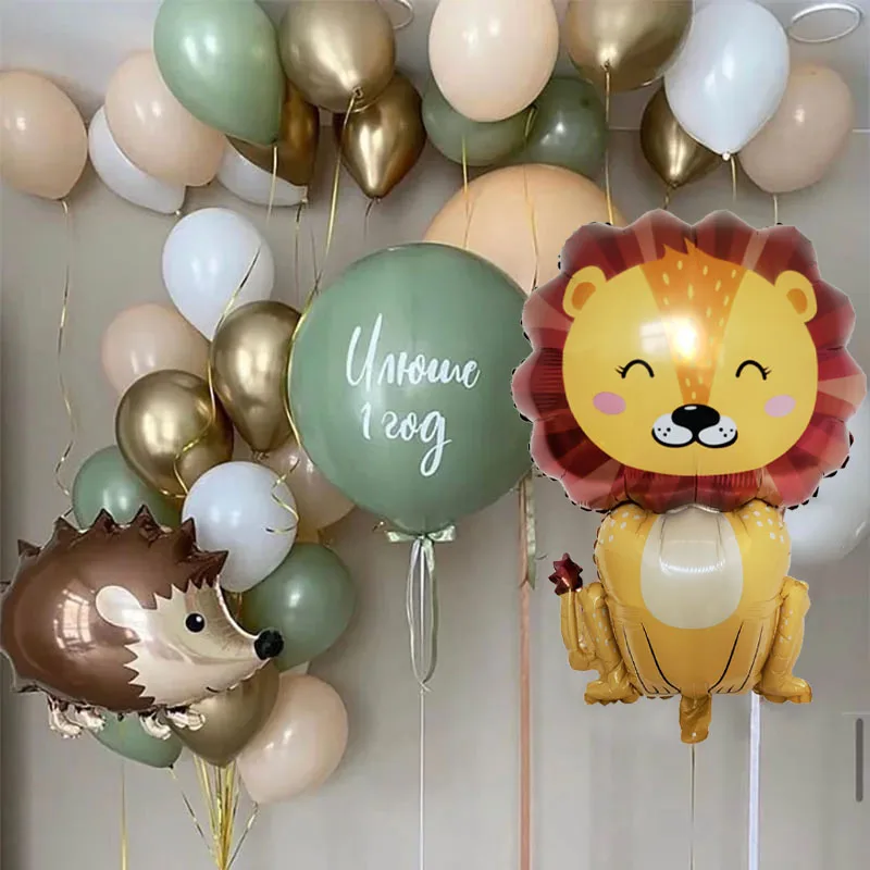 Hedgehog Fox Deer Foil Balloons Safari Birthday Green Jungle Party Decoration Latex Balloon Baby Shower Kids Party Decor Ball