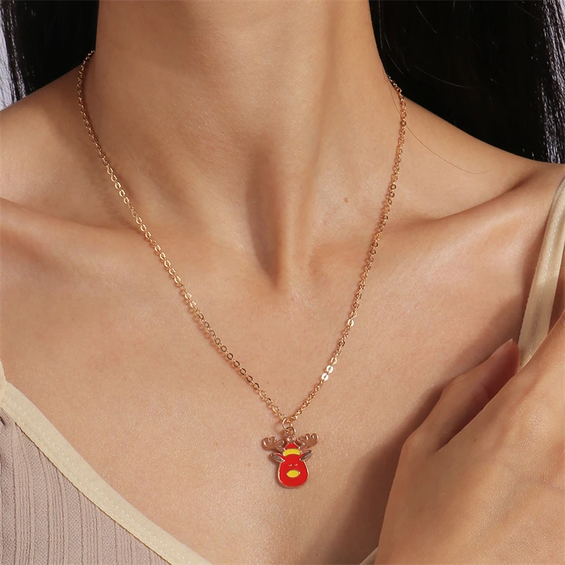 Mode Frohe Weihnachten Baum Schneemann Hirsch Baum Halskette Ohrringe Schmuck-Set für Frauen Mädchen Neujahr Festival Schmuck Geschenke – Detail 4