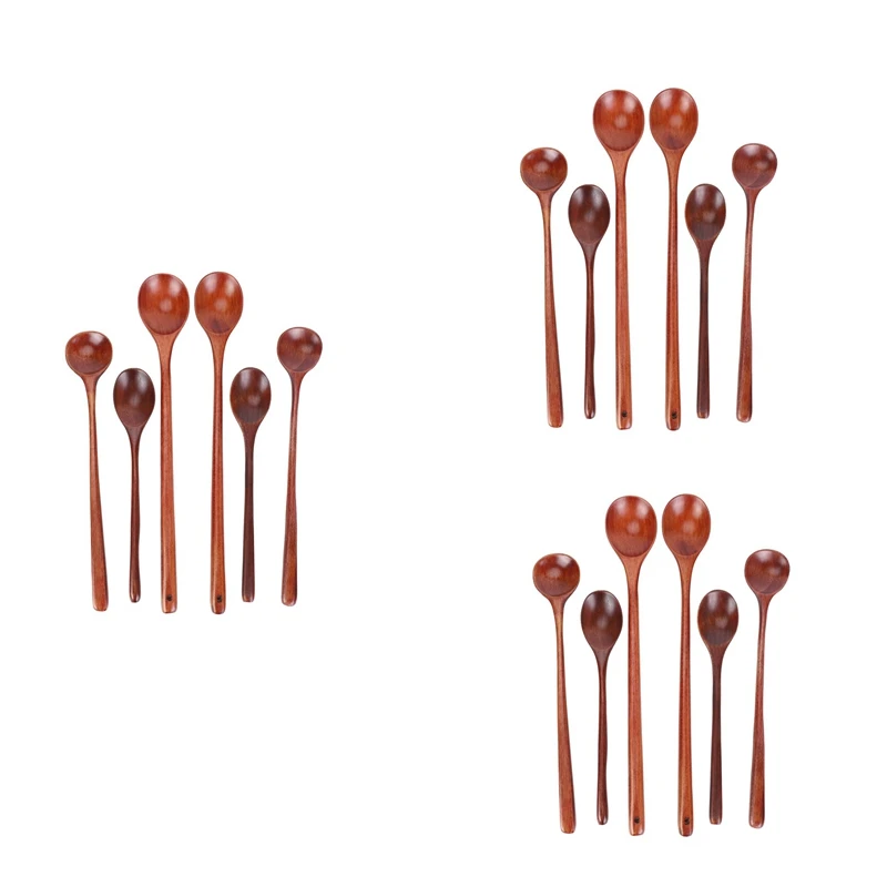 

18 Pieces Wooden Spoons Kitchen Serving Long Handle Soup Spoons Cooking Tasting Spoons For Eating Mixing Stirring