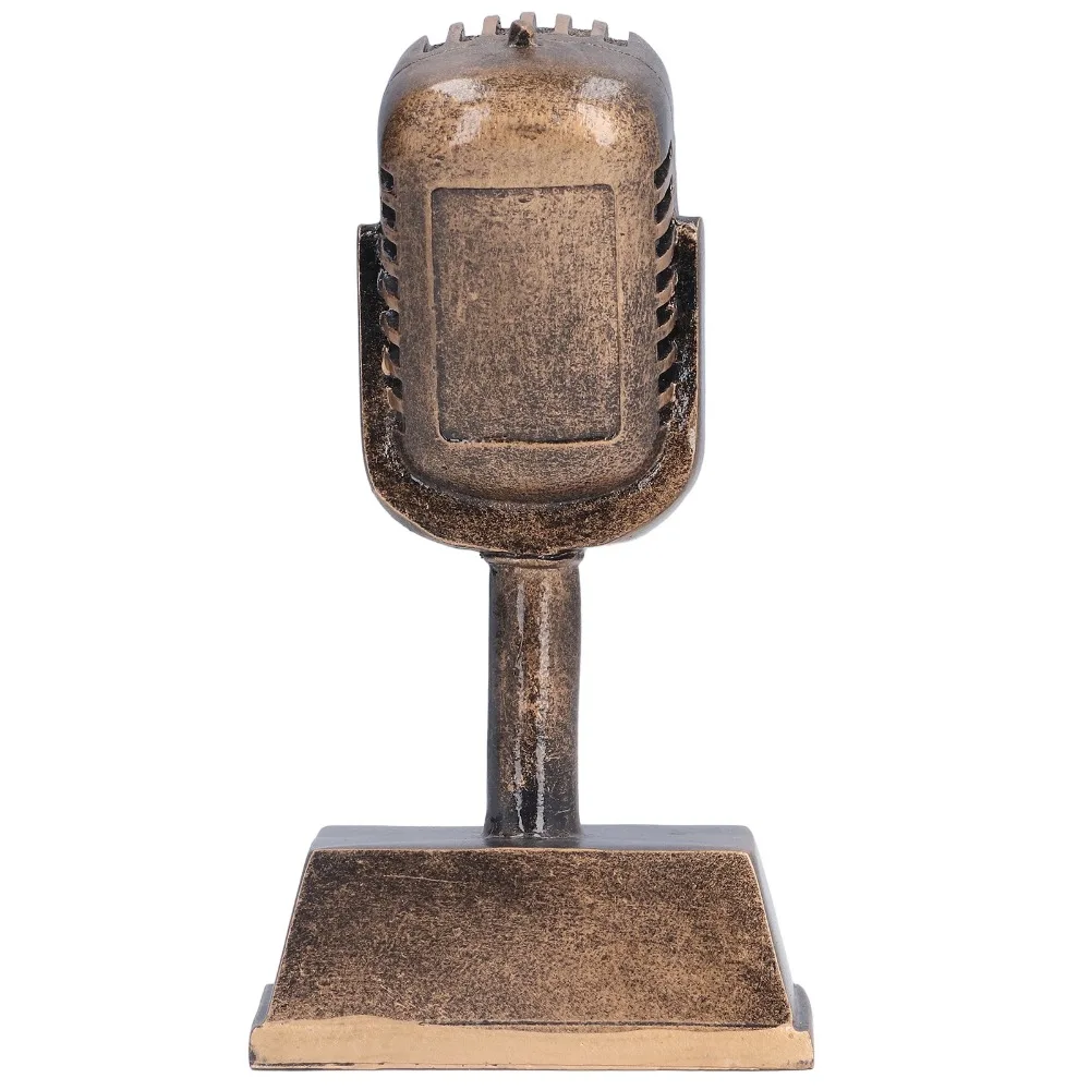 Synthetic Resin Microphone Resin Trophy Ornament Gold 6.50x3.54in Karaoke Party Decorative Trophy Vintage Microphone Outline