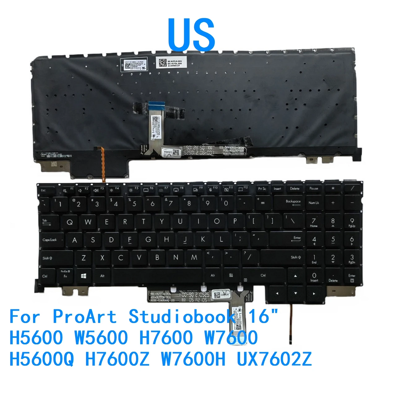 Nuevo teclado retroiluminado en idioma estadounidense para ASUS ProArt Studiobook 16 "H5600 W5600 H7600 W7600 H5600Q H7600Z W7600H UX7602Z
