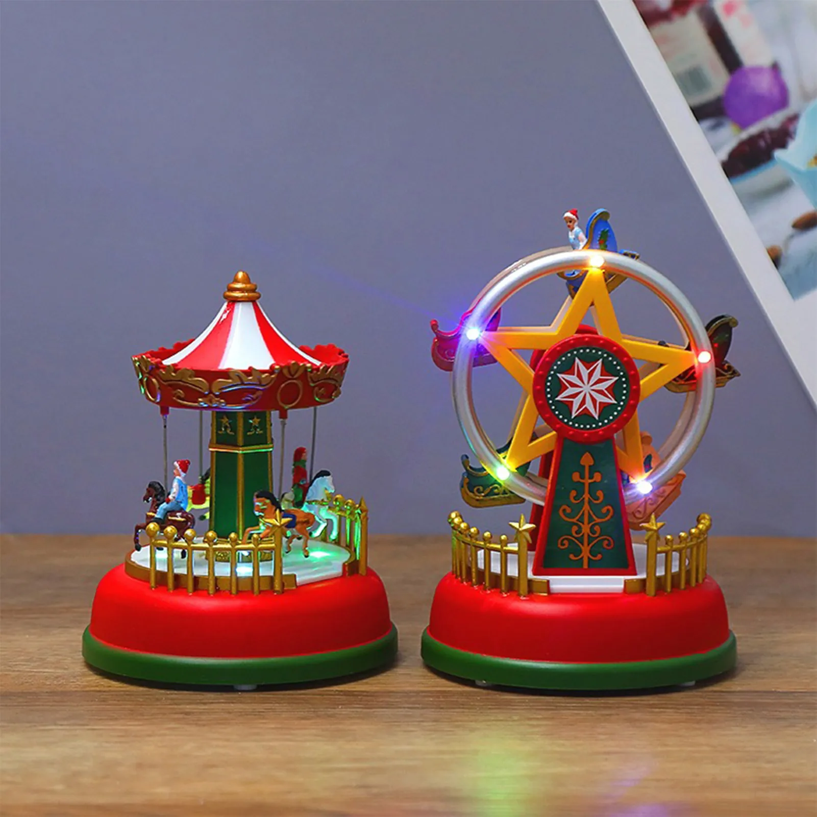 1pc Music Box Carousel Ferris Wheel Shape Music Box with LED Light Glowing Christmas Music Box New Year 2025 Gifts for Kids