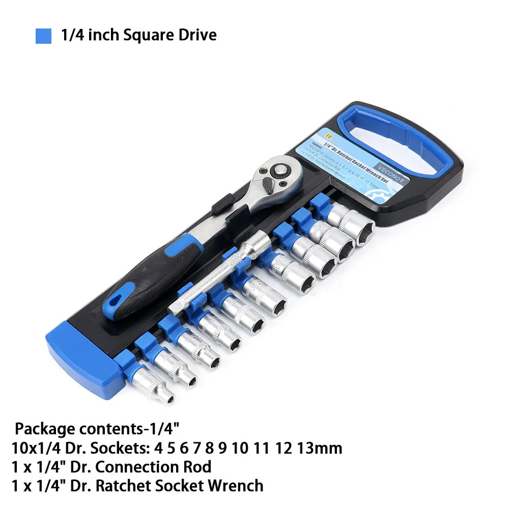 1/4 3/8 1/2 Inch Socket Wrench Set of Keys Reverse Switch Quick Release with Portable Rack