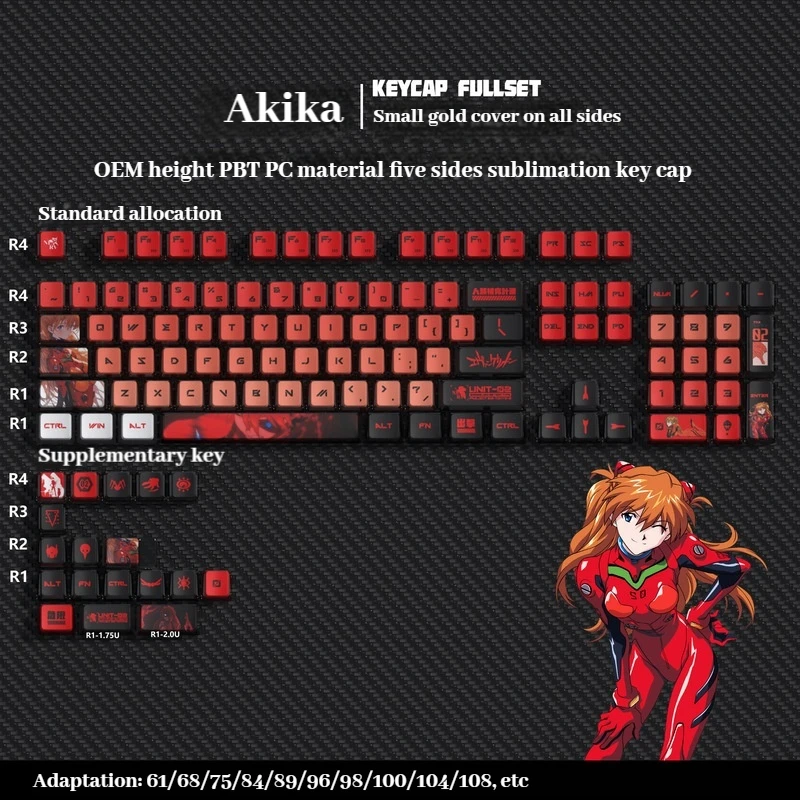 Spy Mechanical Keyboard Keycaps Eva Theme Pbt Pc Five Sided Sublimation Oem Height Translucent Keycap Small Complete Set 122keys