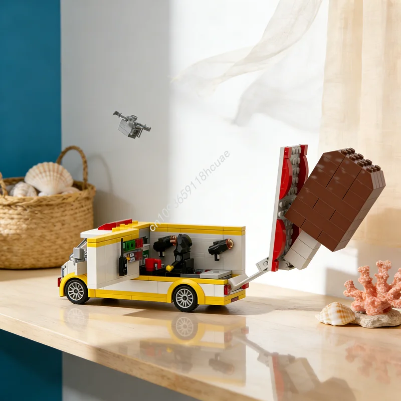 229pcs MOC City The Ice Cream Truck Operation Model Building Blocks Construction Toys Idea Christmas Gift Education Kids