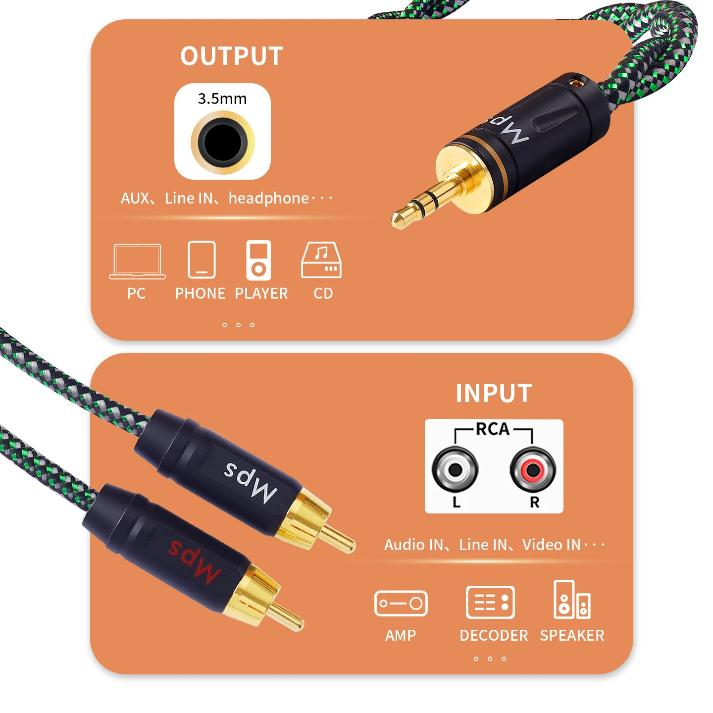 HiFi MPS Angela 99.9999% OCC نحاس 3.5mmAUX إلى RCA 1-to-2 قابس مشغل متنقل إلى كابل صوت لسماعات الرأس