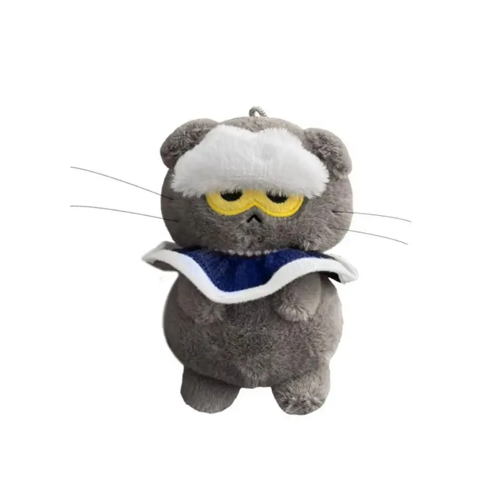 Miękka, puszysta zabawka pluszowa w kształcie kota, zabawny, zły kot w stylu kreskówkowym, pluszowy breloczek do kluczy, uroczy, pulchny, szary breloczek GD.