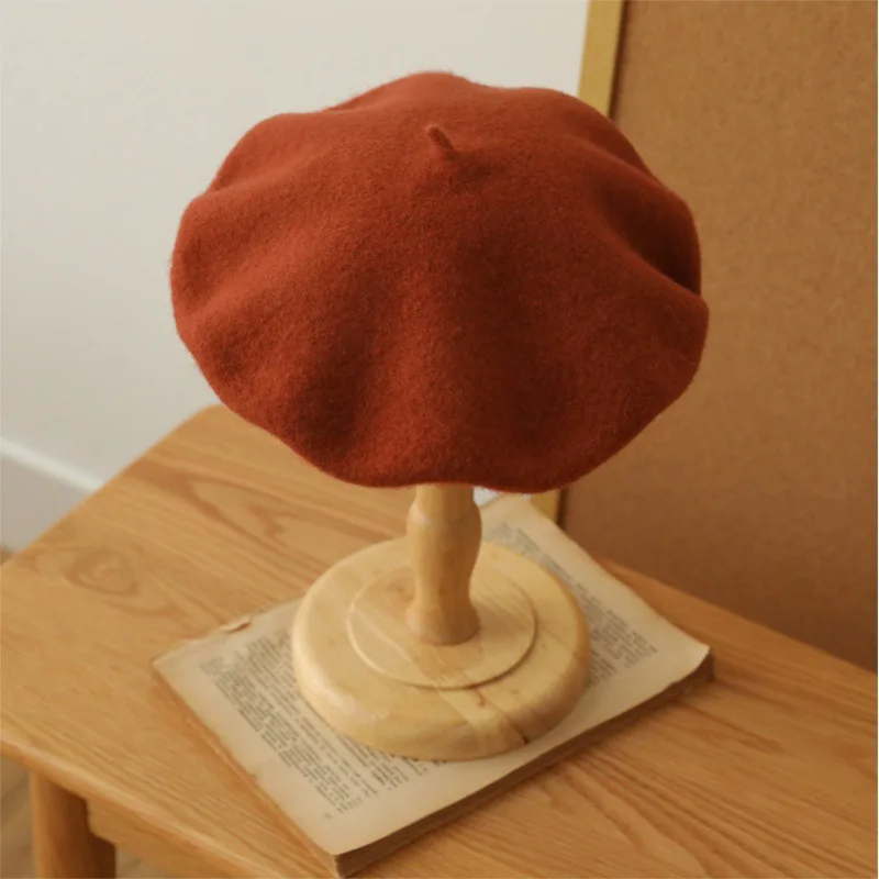 Wool Beret Hat Women French Berets Woman Painter Cap Girl Solid Color Female Beret Femme Retro Casual Beanie Mushroom Hat Bonnet