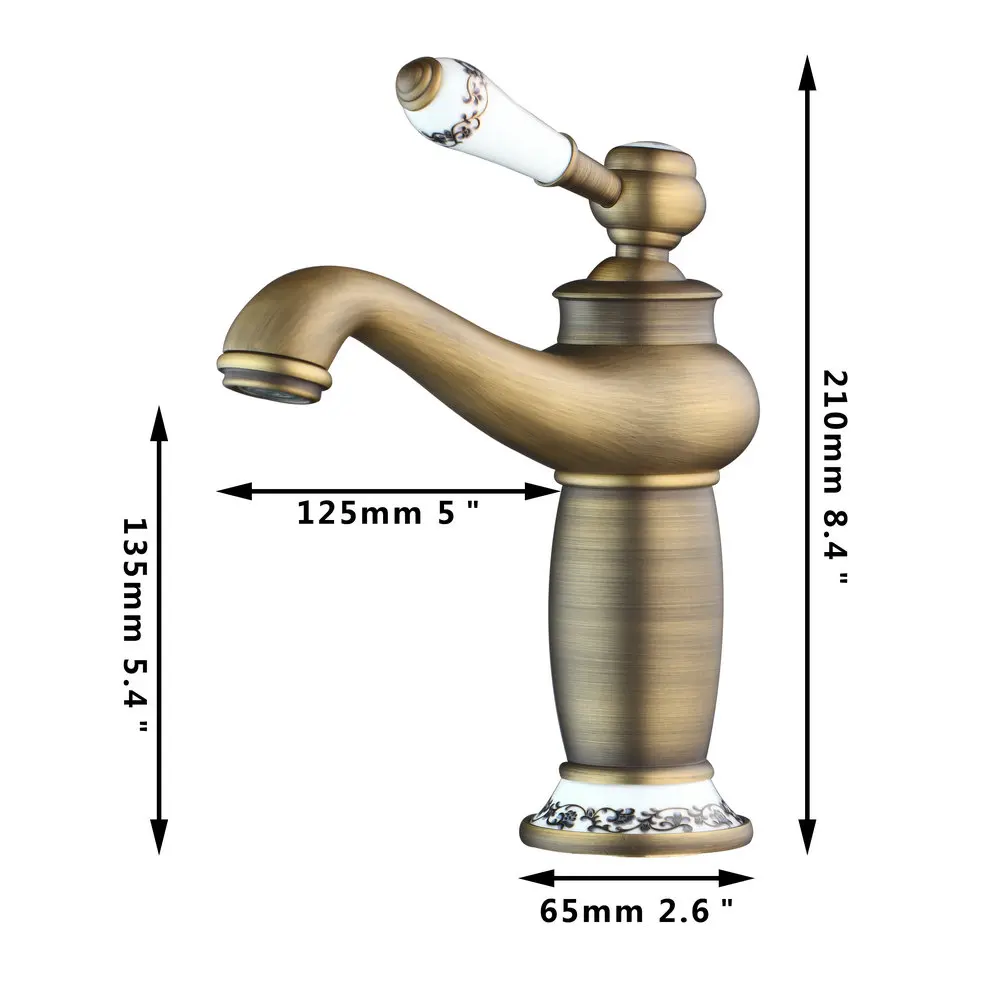 KEMAIDI Antique Brass Bathroom Faucet Deck Mounted Hot And Cold Water Mixer Faucet Washbasin  Sink Faucet Mixer Tap