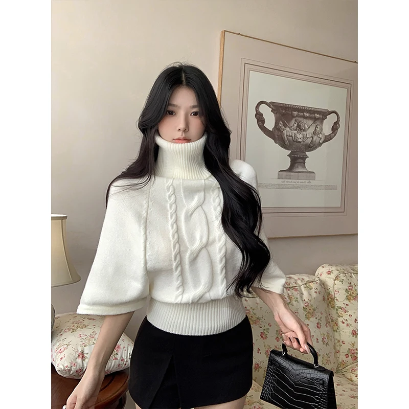 

Thiened Knitted Sweater Women's High Collar Long Sve Slim Fit Winter Faion Commute Sle Warm Cozy Crew Ne Cable Knit