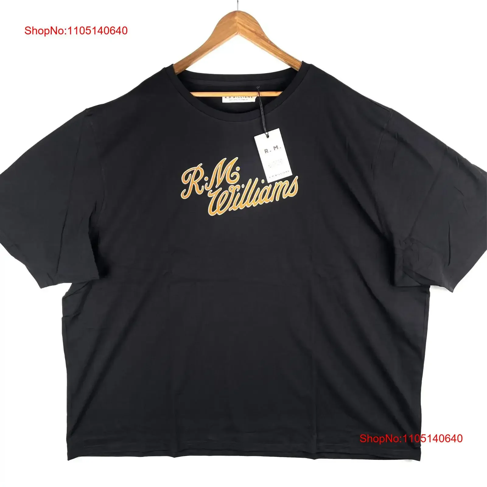 تي شيرت RM Williams R M W Script تي شيرت رجالي 4XB أسود وأبيض برقبة دائرية جديد عتيق مغسول ناعم أوم مصمم ملابس أنيقة