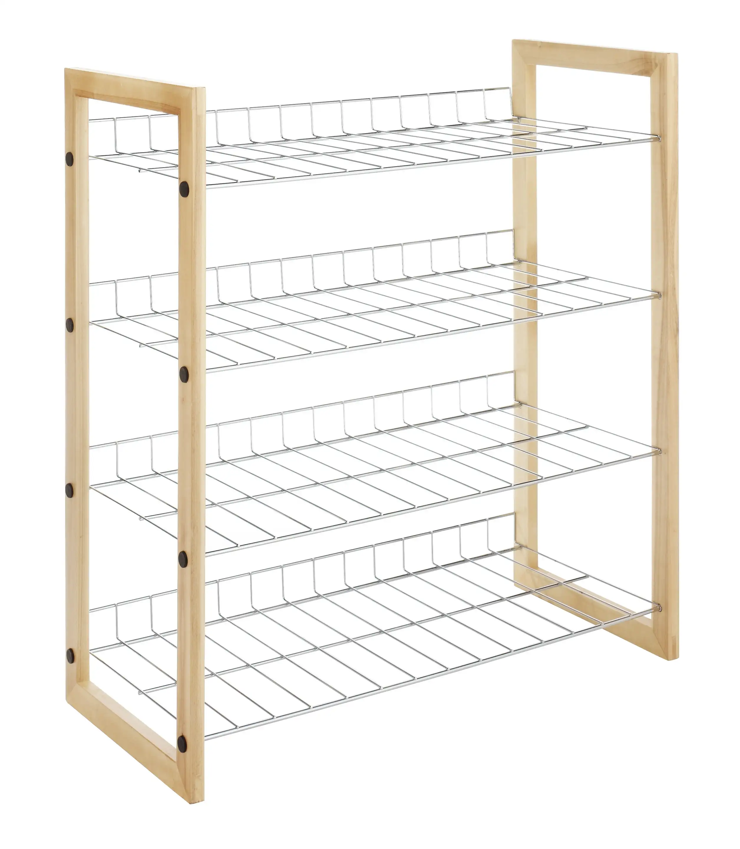 

4 Tier Closet Shelf - Storage Organizer - Natural Wood & Chrome - 11.63"x 25.0" x 27.5"