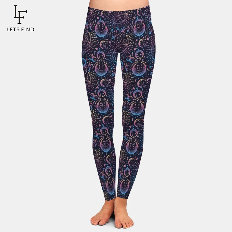 LETSFIND New Arrival Women Fashion Leggings Astronomical Geometry Moon and Stars Print High Waist Fitness Leggings