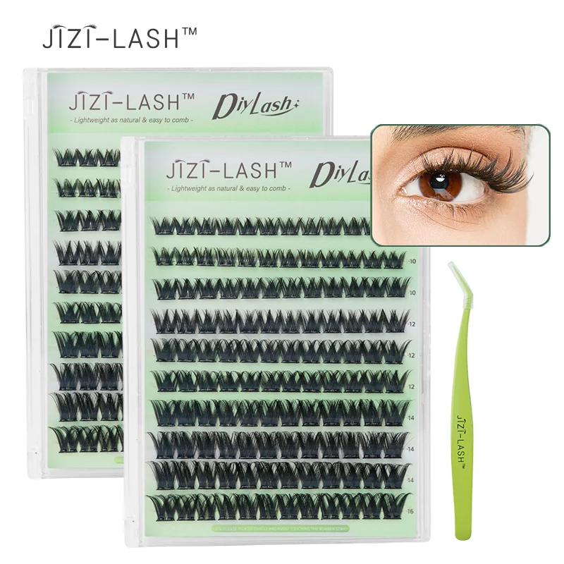 

JIZI-LASH Glue Free Lashes Clusters 8-16mm Self-adhesive Individual Eyelashes Extensions Kit Natural Soft Segmented Lashes