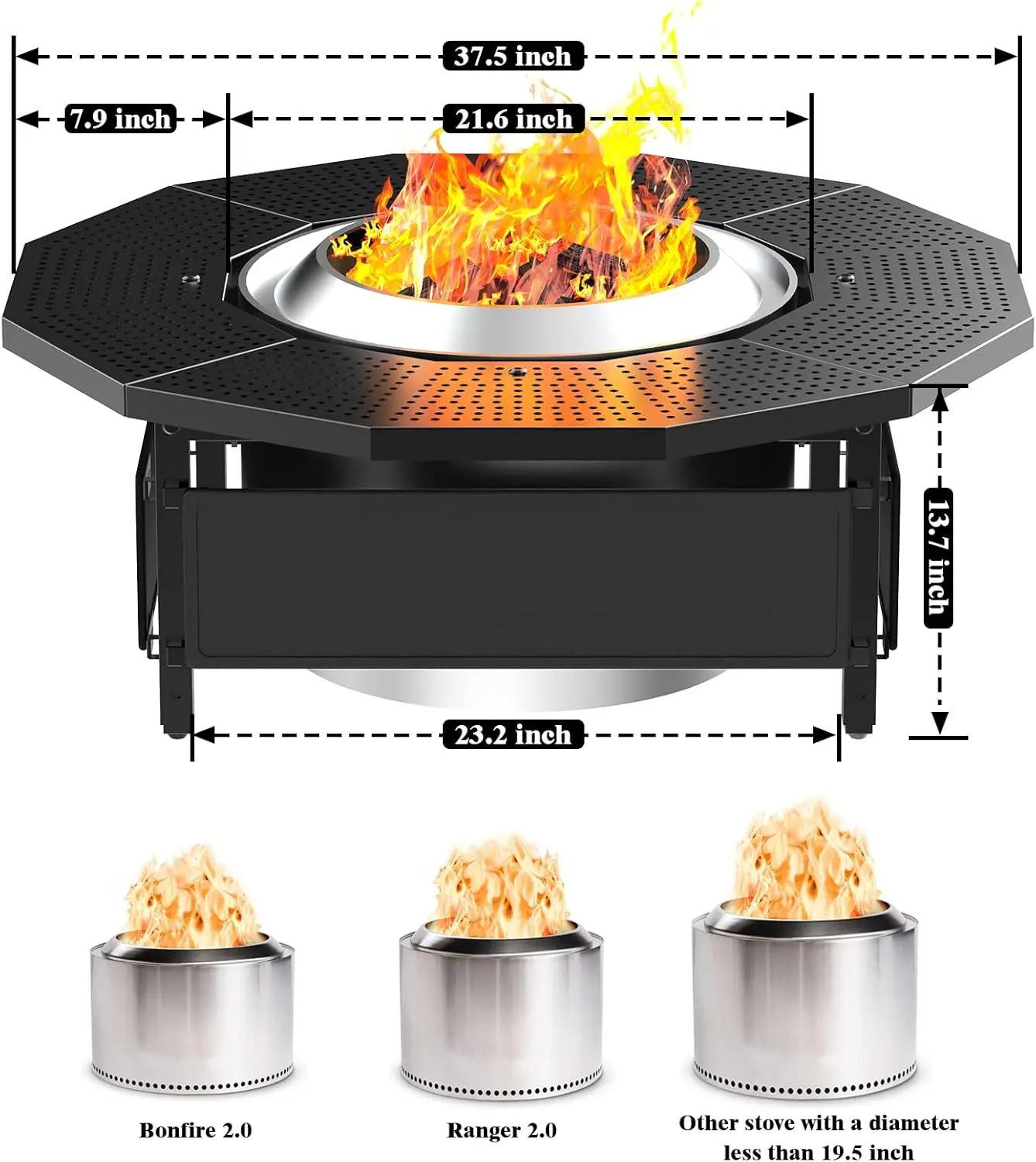 Outdoor Use, Thick Powder-Coated Steel, Various Colors, UV-Resistant Adjustable Height Fire Pit Tabletop view 2
