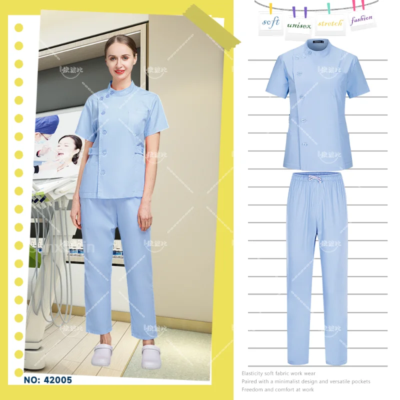 White Short Scrubs Top 3 Pockets Pants Medical Nurse Uniform Lab Coat Straight Leg Trousers Doctor Uniform for Women Spa Outwear