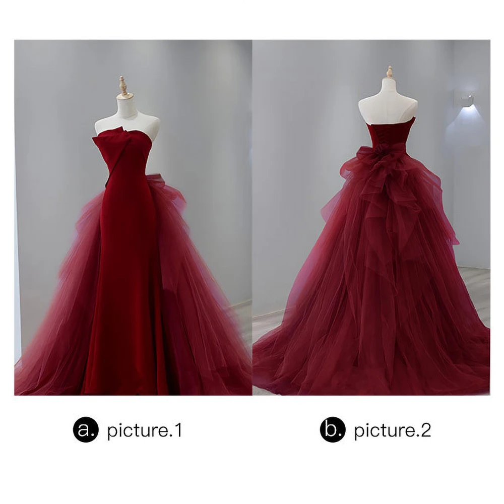 Wine Red Prom Dress Tulle Dress Gorgeous High Quality Customized Off Shoulder Long Dress Princess Classic Wedding Dress 2023