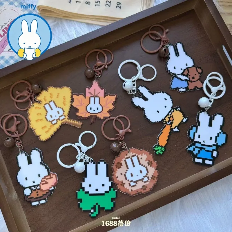 Kawaii Miffy Pixel Rabbit Acrylic Keychain Cute Hanging Bag Pendant Creative Mobile Phone Adornance Sweet Girl Gift