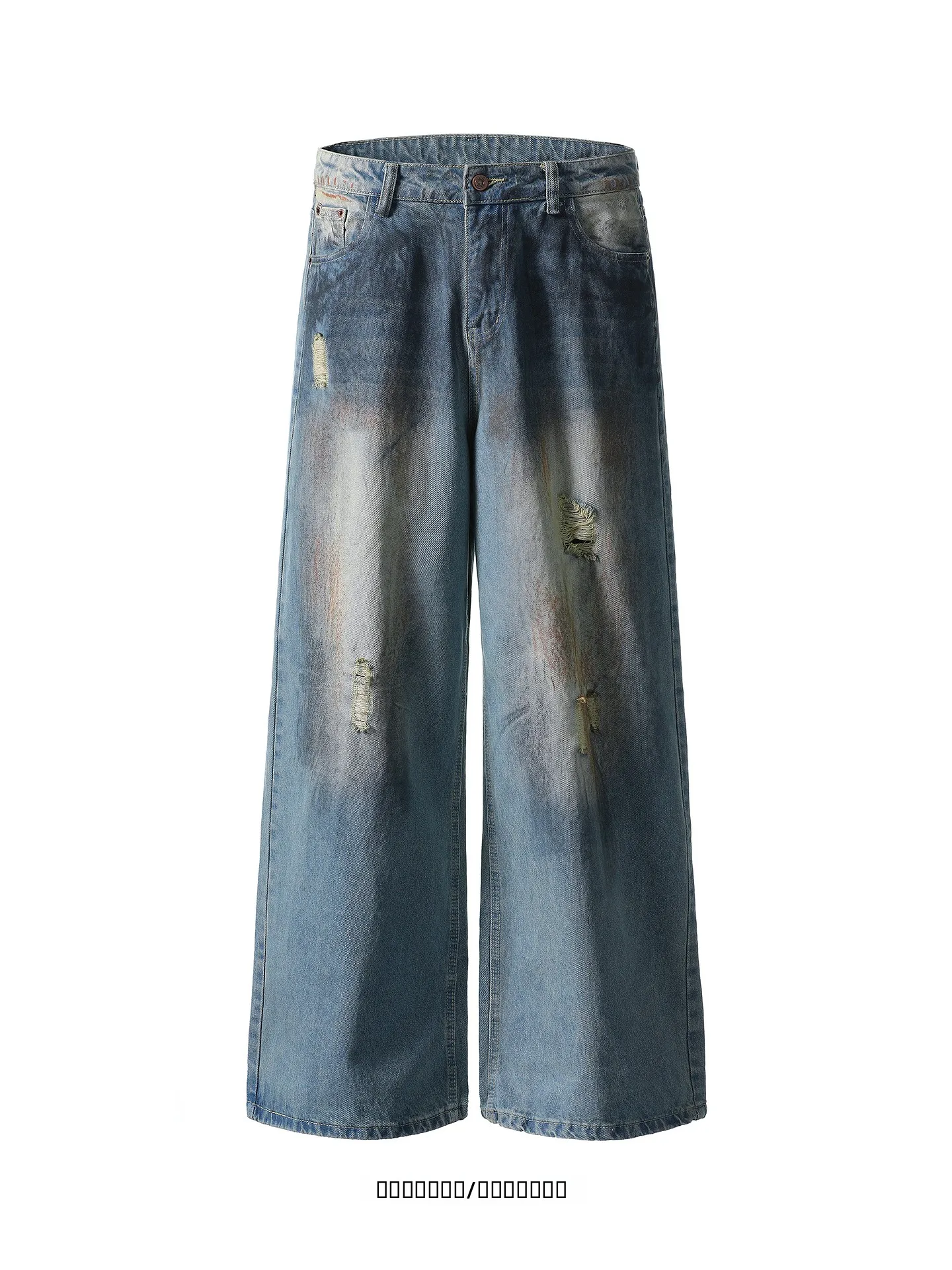 

from Vintage Dirty Street Style Loose Straight Leg Jeans High Waist Zipper Fly Youthful Trendy Casual Breathable Denim