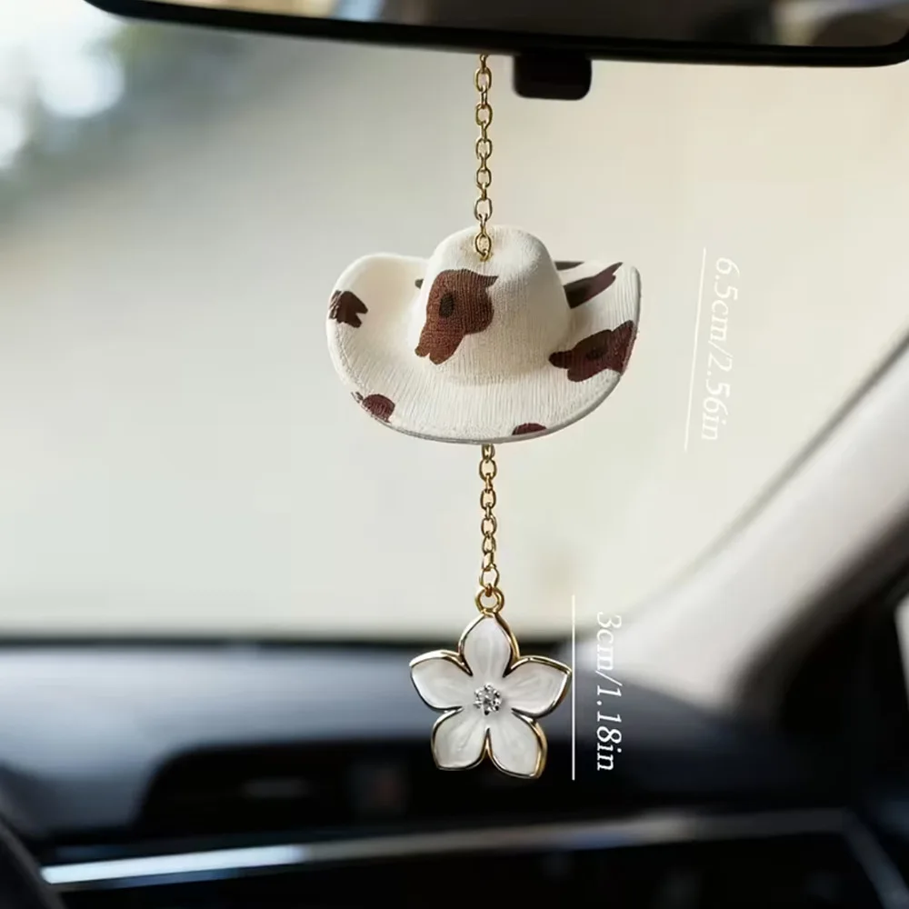 1Pc Car Flower Hat‑Shaped Hanging Ornament, Exquisite Small Auto Interior Hanging Decoration Accessory