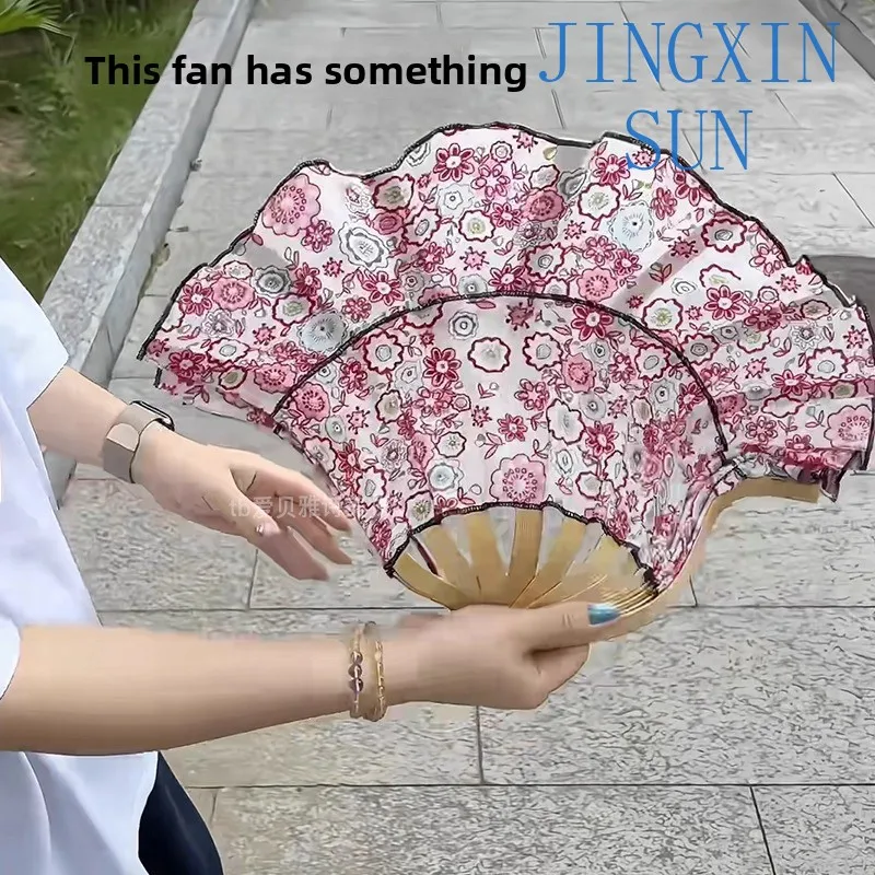 Foldable Bamboo Fan Hat Fan Portable Beach Hat Sunscreen Hat