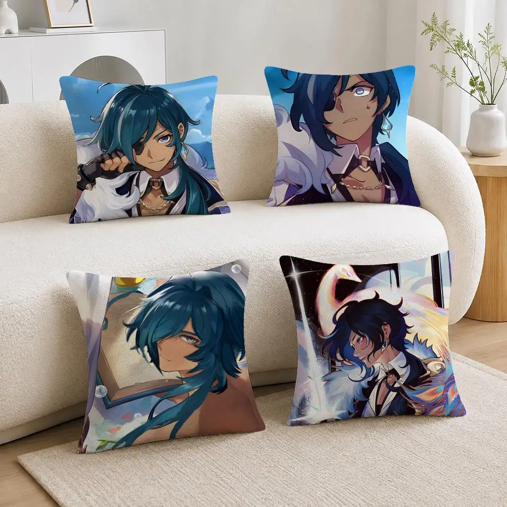 Fantasy Game Character Kaeya Cushion Cover Soft Fluffy Short Plush  Pillow Case  Sofa Bed Home Decor