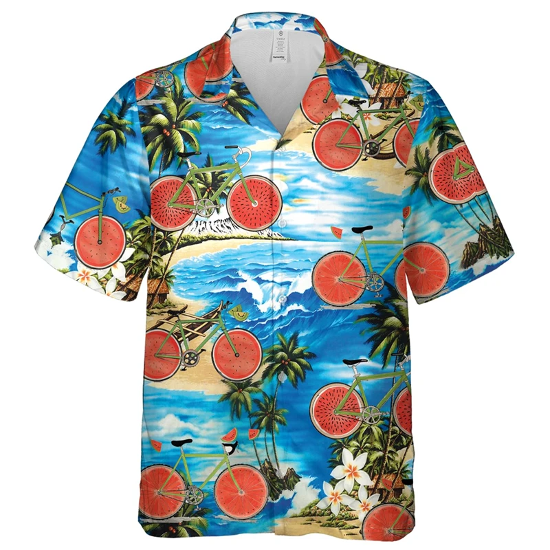 Fiets Fietstocht Grafische Shirts Voor Heren Casual Hawaiiaanse Vakantie Strandshirt Fiets Revers Blouse Unisex Top Met Korte Mouwen