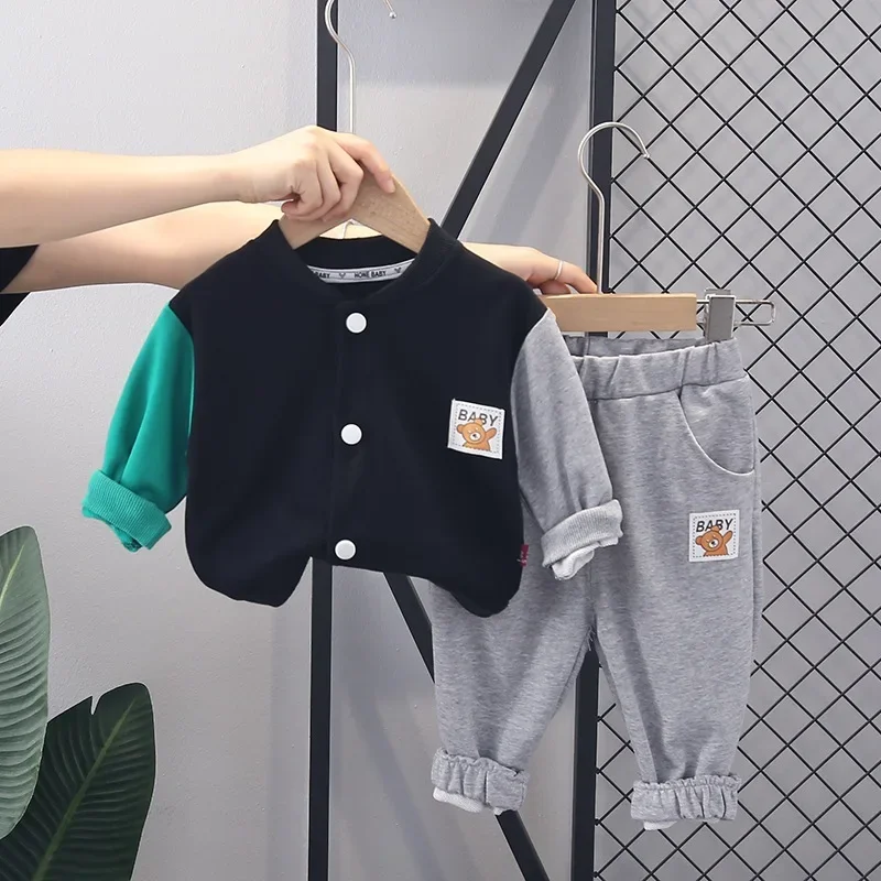 Children's Suit 2023 Spring Autumn Baby Boys and Girls Casual Long Sleeved Cardigan Baseball Uniform Coats + Pants Two Piece Set